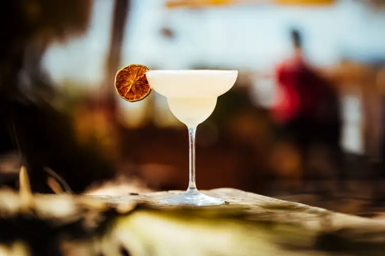 Een margarita met een gedroogd stukje sinaasappel